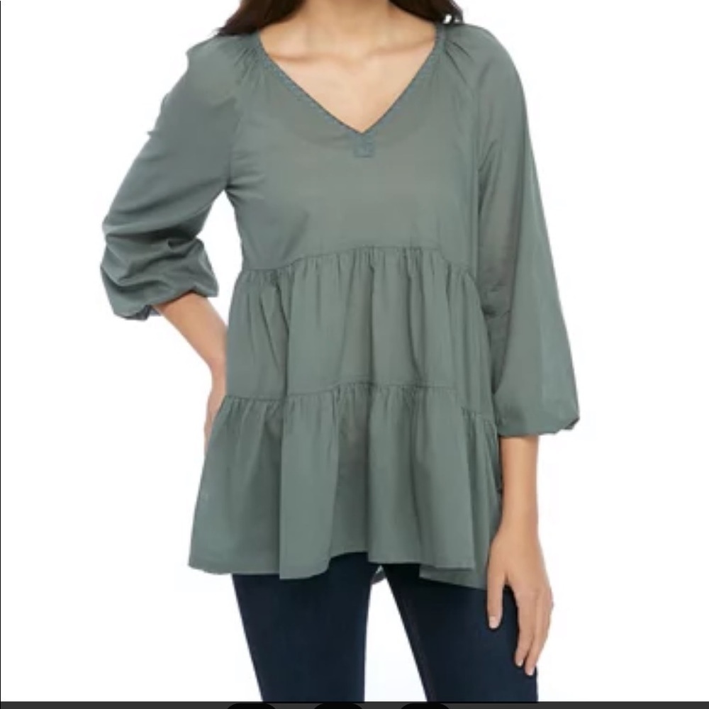 True Craft Cotton Striped Tiered Boho Top Small